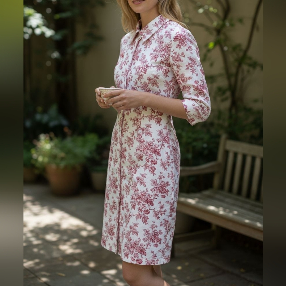 Moda International Toile de Jouy Floral Shirt‎ Dress Y2K Preppy